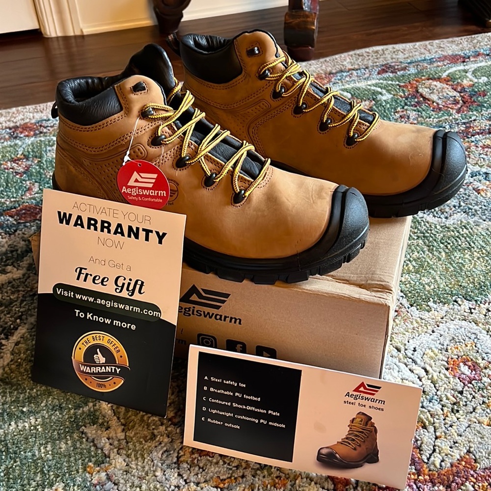 AEGISWARM MENS STEEL TOEWORK BOOTS WATER RESISTANT NONSLIP…NWT..SZ 11.5